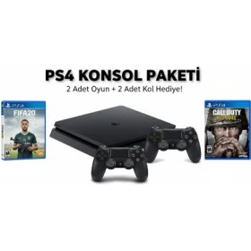 Resim Sony Ps4 Konsol Paketi + 2 Oyun Kolu + 2 Oyun Hepsi Orjinal 