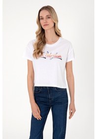 Resim U.S. Polo Assn. Kadın Beyaz Bisiklet Yaka Tişört 50299735-VR013 