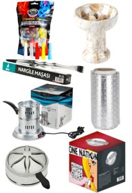 Resim One Nation Elektrikli Nargile Köz Ocağı + 26er 1kg Kömür+sipsi+rockstar Lüle+folyo+maşa+tel Közlük 