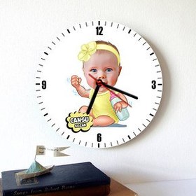 Resim Biberonlu Bebek Karikatürlü Duvar Saati 