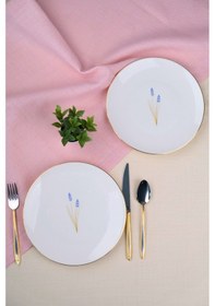 Resim Tabak Evi Porselen Natura Lavanta Altın Yaldız Pasta Tabağı 20,50cm 2 Li Çok Renkli 