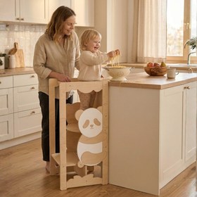 Resim Panda Learning Tower | Montessori Kitchen Helper & Convertible Toddler Table - Soft Meadow / Tower only / Yes 