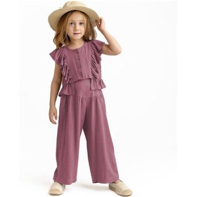Resim Oliven The Kid Korsajlı Büzgülü Keten Kız Çocuk Pantolon Mürdüm Mürdüm 