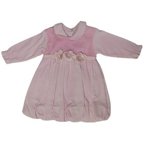 Resim Kız Bebek Elbise Pembe Üç Çiçekli Üst Kısmı Dantelli 112 Açık Pembe 