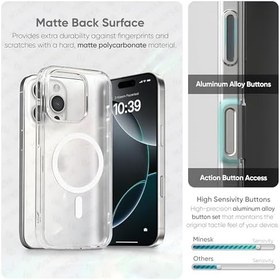 Resim Minesk iPhone 16 Pro Max için Mat Şeffaf MagSafe ile Uyumlu Kılıf Parmak izi Bırakmayan Mat Arka Kısım ve Ultra Şeffaf Kenarlar Silikon Kılıf Kapak (Manyetik, 16 Pro Max) 