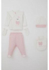 Resim Breeze Kız Bebek Hastane Çıkışı 5 Li Fiyonk & Kelebek Nakışlı 0-3 Ay, Ekru Ekru 