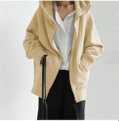 Resim Sonbahar Kış Sweatshirt Elbise Fermuar Kadın Sweatshirt Gevşek Düz Renk Sokak Cep Fermuar Büyük Beden Üstler S-5xl Bej 