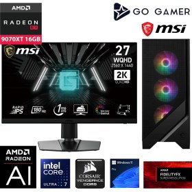 Resim Go Gamer U107D Intel Core Ultra 7 265KF / 256GB Ddr5 5600MHZ / 4tb Nvme SSD 7300-7000MB-SN Gen4 / Rx 9070 Xt 16GB / 240MM Sıvı Soğutma / Msı 27" 2k 180Hz / Windows 11 Pro Masaüstü Bilgisayar 