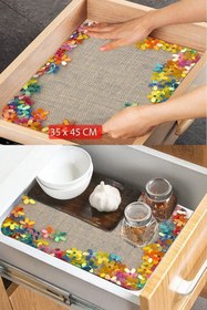 Resim 3D ELSE HALI Else Mavi Pembe Kelebekli Kaydırmaz Raf Dolap Çekmece Örtüsü Yıkanabilir Buzdolabı Içi Matı 