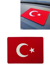Resim TUSBA MARKET Türk Bayrak'lı Araç İçi Torpido Kaymaz Ped | Oto Telefon Tutucu Kaydırmaz Torpido Üstü Ped 