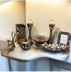 Resim 9 Parça Aynalı Konsol Seti Salon Takımı Aksesuar Kahverengi Renk 