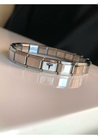 Resim Erkek Kadın Çelik Bileklik - Tesla Logo Model Italy Nomi Charm Sevgiliye Eşe Babaya Gümüş 