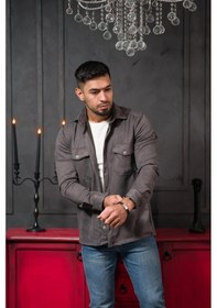 Resim Advante Regular Fit Likralı Çift Cepli Pamuklu Astarsız Süet Gömlek Antrasit 