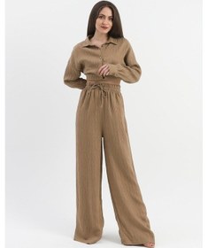 Resim Wpr Yüksek Bel Cepli Krinkıl Kumaş Pantolon - Vizon-vizon Vizon 