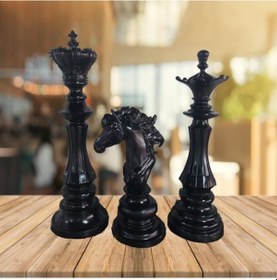 Resim Polyester Üçlü Satranç Seti Parlak Siyah 