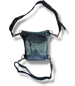 Resim Crow'sRoom Handmade Deri Bel Ve Bacak Çantası (KÜÇÜK MODEL SİYAH&YEŞİL) 