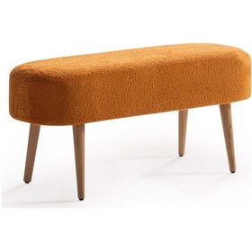 Resim Luna Peluş Çok Amaçlı Gürgen Ahşap Ayaklı Pofidik Oval Puf Turuncu 
