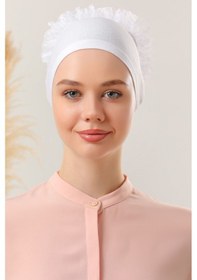 Resim Tesettür Fırfırlı Bone Beyaz Beyaz 