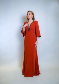 Resim Crystalia Hazel Dress Krep Kumaş Taş İşlemeli - Tarçın Tarçın 