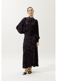 Resim Jakarlı Saten Etek Mor Mor 