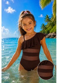 Resim My Kids Wear Kız Çocuk Fırfır Ve Tül Detaylı Tek Parça Mayo. 12839 Kahverengi 