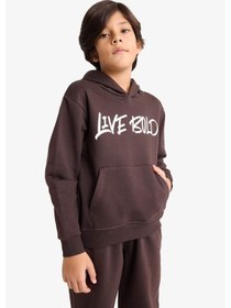 Resim Defacto Kapüşonlu Baskılı İçi Yumuşak Tüylü Sweatshirt Erkek Çocuk E9598A825AU Kahve 