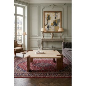 Resim tridihome Traverten Taş Dokulu Kare Orta Sehpa Ahşap Ayaklı Modern Tasarım Geçme Ayaklı Salon Ofis Sehpası 70* 70CM Traverten Ahşap Uyumlu Orta Sehpa Koyu Ceviz Geçirmeli Ayaklı Orta Sehpa 
