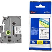 Resim Brother TZE-211 6 mm Beyaz Üzeri Siyah Laminasyonlu Etiket 