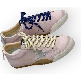 Resim Globalux Golden Goose True-Star In Pastel Pink Suede With Silver Star And Heel Tab - Kadın Sneakers - Pembe Süet - Renkli Bağcık 
