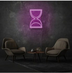 Resim Kum Saati Figürlü Neon Tabela Pembe 