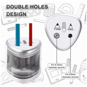 Resim Xindoker Güneş Sistemi Motlu İki Delikli Kalem Kesici - Otomatik Öğrenci Ve Sanatçılar İçin, Dayanıklı Alüminyum, Gümüş Rengi 
