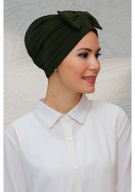 Resim Hürrem Bone Haki Pratik Hazır Geçmeli Tesettür Bone Sandy Kumaş Fiyonklu Büzg (545490883) Haki 