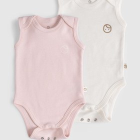 Resim 2'li Organik Pamuk Ayarlanabilir Pembe - Ekru Çıtçıtlı Atlet - 6-12 Ay 