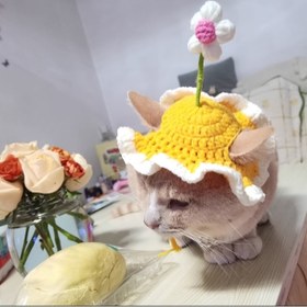 Resim Kevat Vesi El İle Örgü Pet Güneş Şapkası, Rüller ve Çiçek Süslemeli - Sarı ve Beyaz, Kediler ve Köpekler İçin Sevimli Pet Aksesuarları, Doğum Günleri, Festivaller ve Partiler İçin Mükemmel, Şenlikli Pet Ekipmanları | Çiçekli Pet Şapkası | Polyester Şapka 