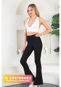 Resim Enenstyle Fashıon Boutıque Yeni Sezon Konfor Modeli Yüksek Bel Toparlayıcı Şık Ispanyol Paça Dalgıç Kumaş Rahat Şık Günlük Tayt SiYAH 