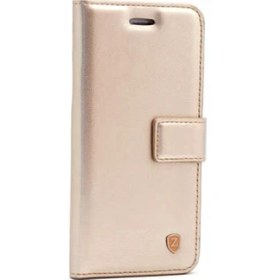 Resim Apple iPhone 11 Pro Max Delüx Cüzdan Kartvizitli Para Gözlü Kopçalı Gold Kılıf 