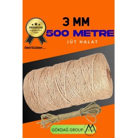 Resim 3 mm 500 M Jüt Halat Dekoratif Hasır Ip, Doğal ve Şık Kullanım Sağlar 