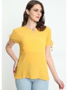 Resim Ella Camelia Kadın Yaka ve Kol Detaylı Desenli Bluz 19E008 Sarı 