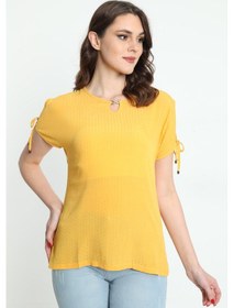 Resim Ella Camelia Kadın Yaka ve Kol Detaylı Desenli Bluz 19E008 Sarı 