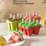 Resim 1 adet 4-Cell/6-Cell Dondurma Kalıbı, Yaratıcı Meyve Dondurma Kalıbı, Karpuz Şeklinde Dondurma Kalıbı, DIY Ev Silikon Ev Yapımı Dondurmalar, Kapaklı Buz Küpleri ile 