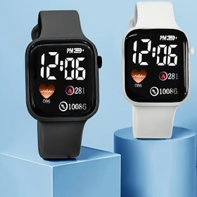 Resim 2 adet Beyaz ve Siyah Moda Silikon Kayış Elektronik Saat Seti, Kare Kasa, Sevimli Spor Stil Saatler Çiftler İçin, Zarif Günlük Giyim Seçenekleri, Aile ve Arkadaşlar İçin İdeal Hediyeler 