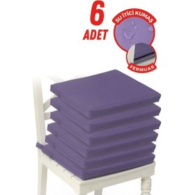Resim 4'lı Sandalye Minderi Su İtici Kumaş 40x40 Cm Sünger Sandalye Minderi Bağcıklı Mor 