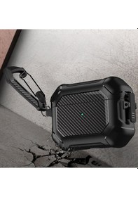 Resim Apple Uyumlu AirPods Pro 3. Nesil İle Kılıf Kilitli Armor Tank Karbon Detaylı Difu Case Yeşil 