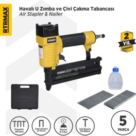 Resim RTRMAX RTM0124 Havalı U Zımba ve Çivi Çakma Tabancası 10-50 / 16-40 Çantalı 