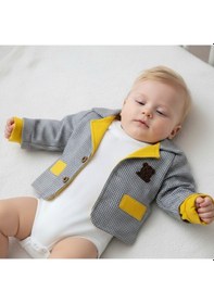 Resim Ceket Hırkalı Erkek Bebek Alt Üst Takım 3lü sarı 