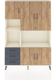 Resim Arges Dolap 9 Raflı 3 Çekmeceli 5 Kapaklı 132x30x195 Aytaşı-çam/antrasit Aytası 