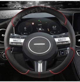 Resim Pu Deri Araba Direksiyon Kılıfı Hyundai Tucson İçin 2022 2024 Elantra 2020 Red Red 