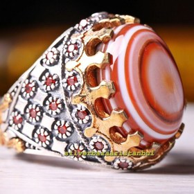 Resim Fresh Yemen Agate Aqeeq and Citrine 925 Sterling Silver Mens Ring - US: 13.25 / 71 mm / Turk: 31 