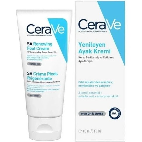 CeraVe SA Renewing Foot Cream Salisilik Asit İçerikli Yenileyici Ayak Kremi 88 ml Fiyatı ve Özelliklerı - Badem