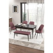 Resim Canisa Concept Zen Serisi Bench'li 80 x 132 cm Açılabilir Mdf Mutfak Masası Takımı Siyah Mermer Desen 